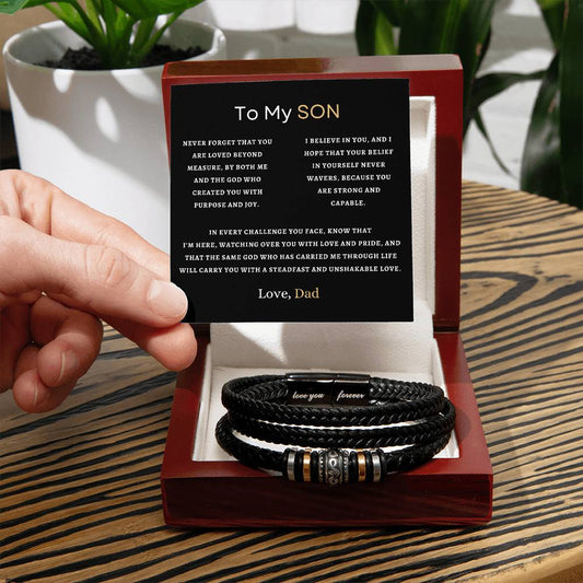 To My Son | Never Forget That You Are Loved Beyond Measure |  Men's "Love You Forever" Bracelet | Gift