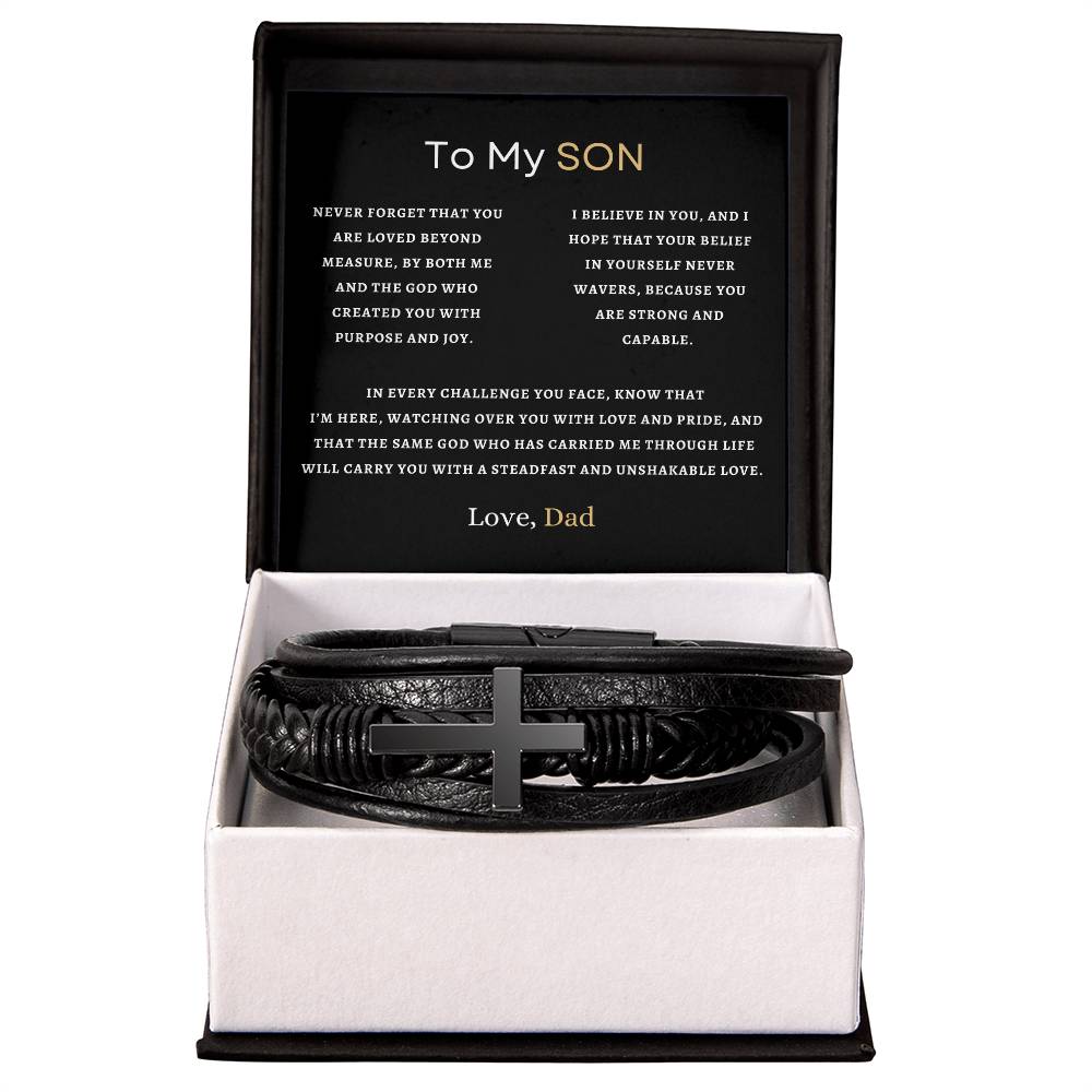 To My Son | Never Forget That You Are Loved Beyond Measure | Men's Cross Bracelet | Gift