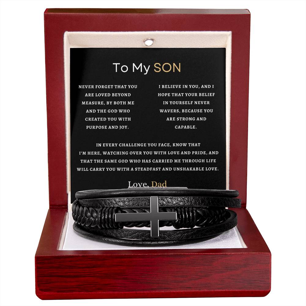 To My Son | Never Forget That You Are Loved Beyond Measure | Men's Cross Bracelet | Gift